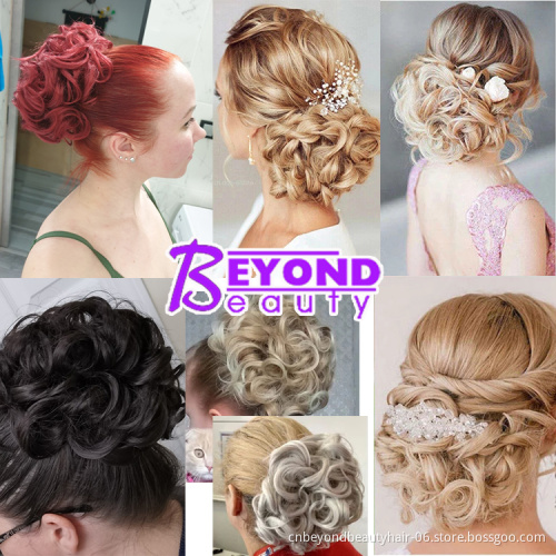 Bridal Synthetic Messy Wavy Curly Hair Bun Elastic Scrunchies With Two Steel fork Comb Clip in hair Extensions Hairpiece